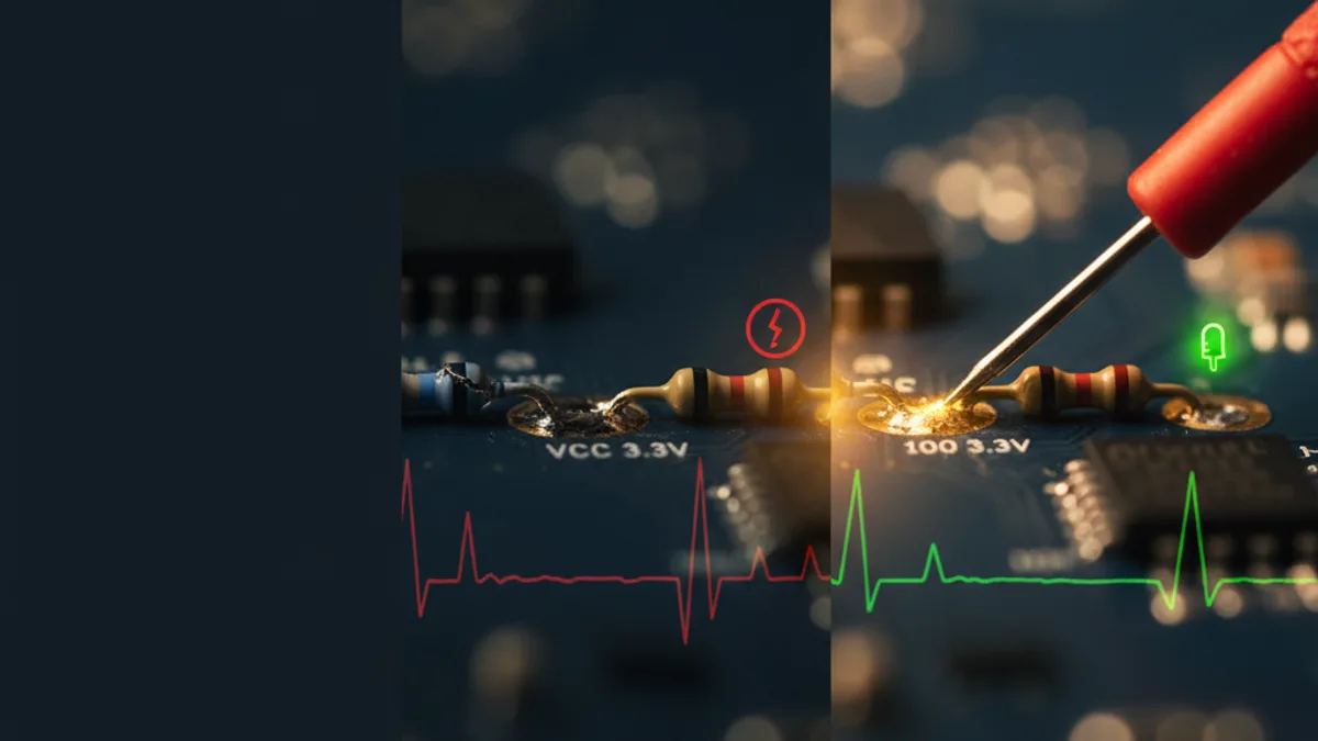 Erro P4 no circuito: 9 passos práticos com 3,3V e 100R
